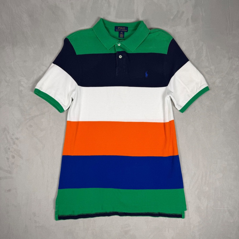 Y2K Boys Polo Ralph Lauren Multi-Color Striped Piqué Polo Shirt XL 18-20